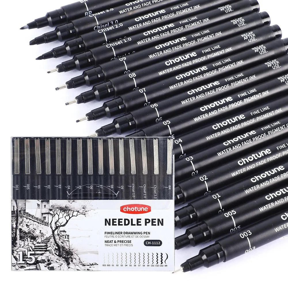 Correction Pen Fine - Black Micro Pens,15 Sizes,Waterproof Archival Ink,Fine